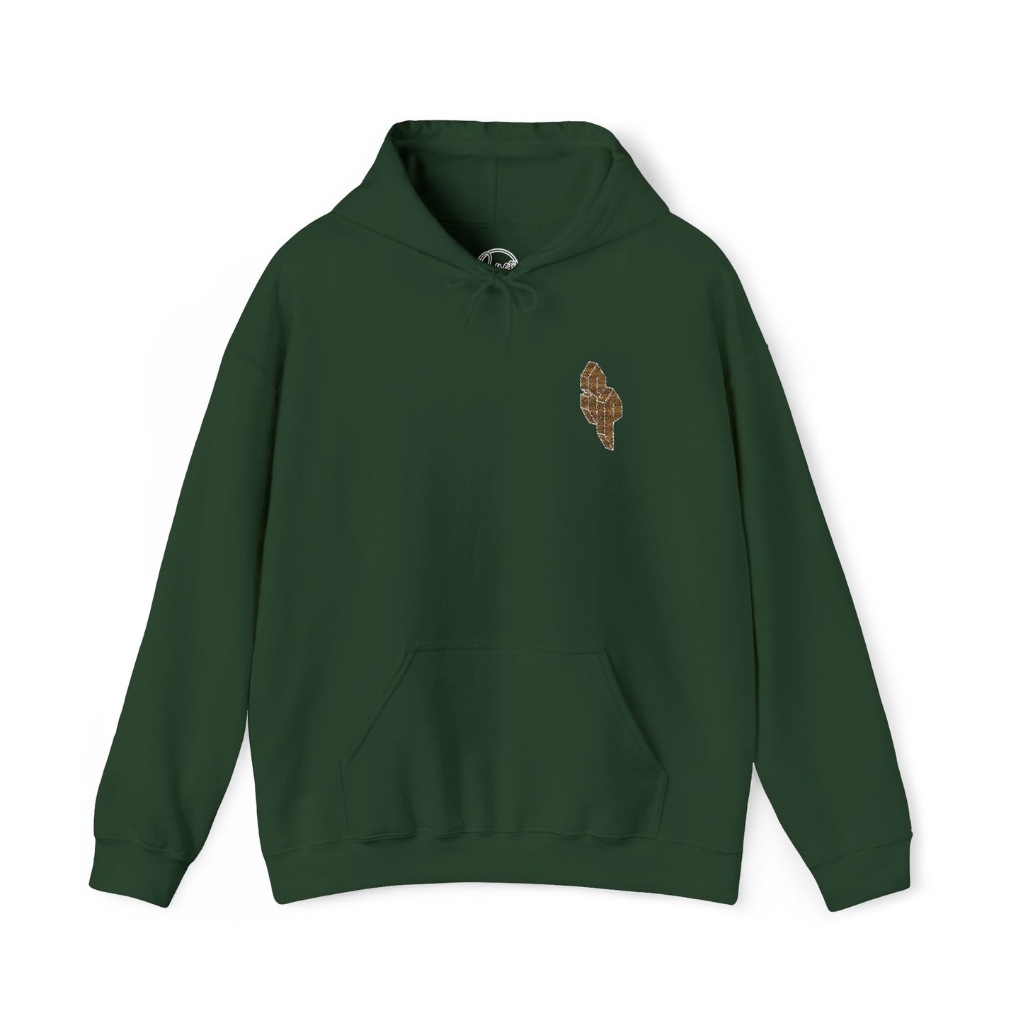 Green Hoodie with Gold Leaf Chest Patch — Minimal Botanical Pullover