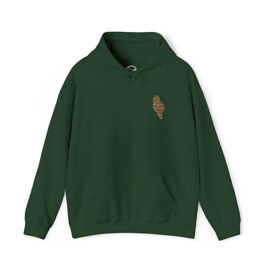 Green Hoodie with Gold Leaf Chest Patch — Minimal Botanical Pullover