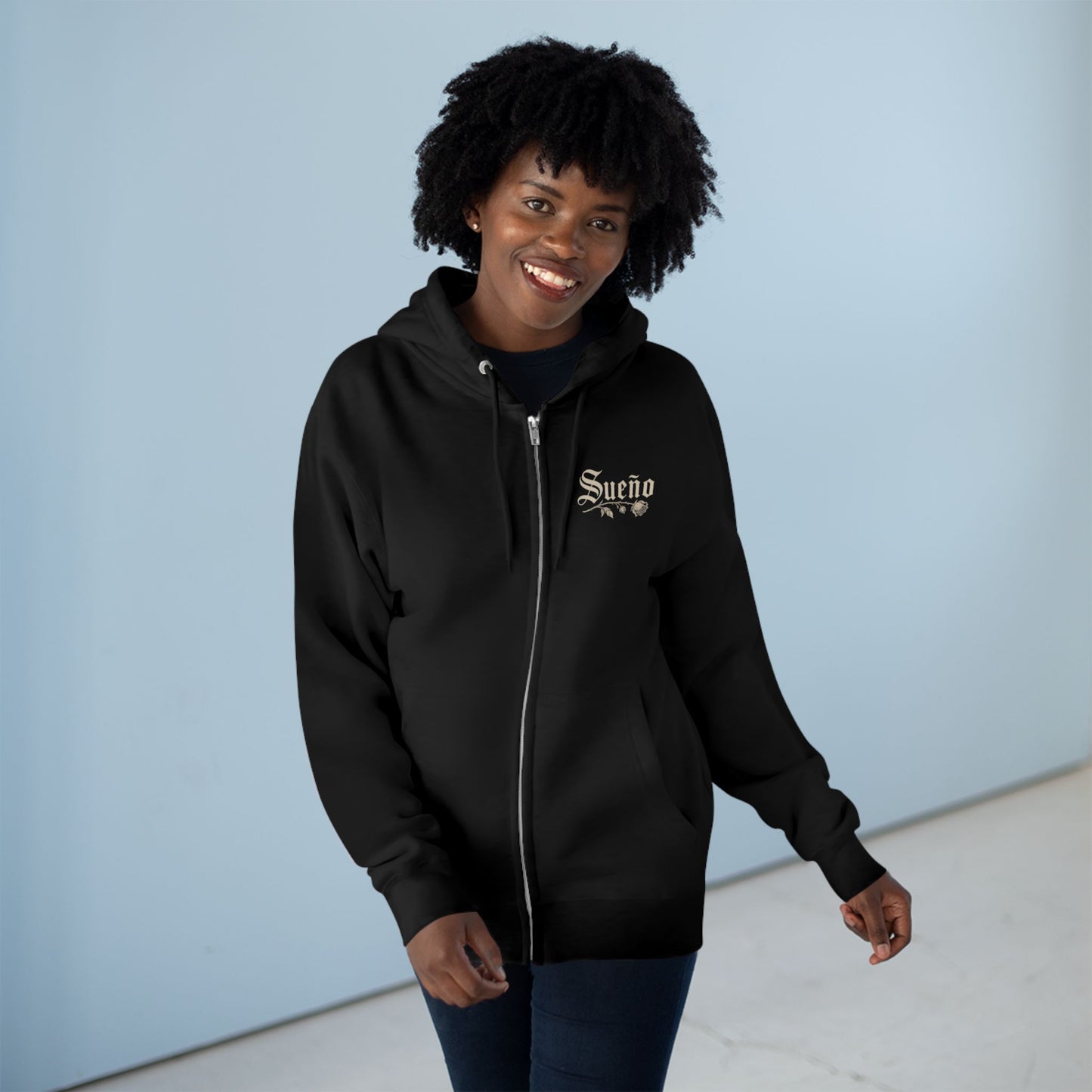 Zip Hoodie — 'Techno Never Broke My Heart' Gothic Logo Zip-Up