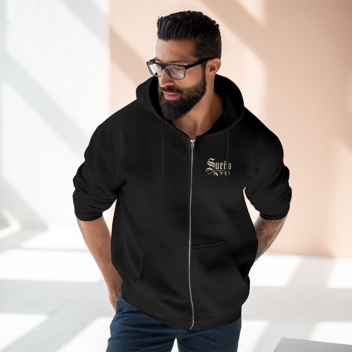 Zip Hoodie — 'Techno Never Broke My Heart' Gothic Logo Zip-Up