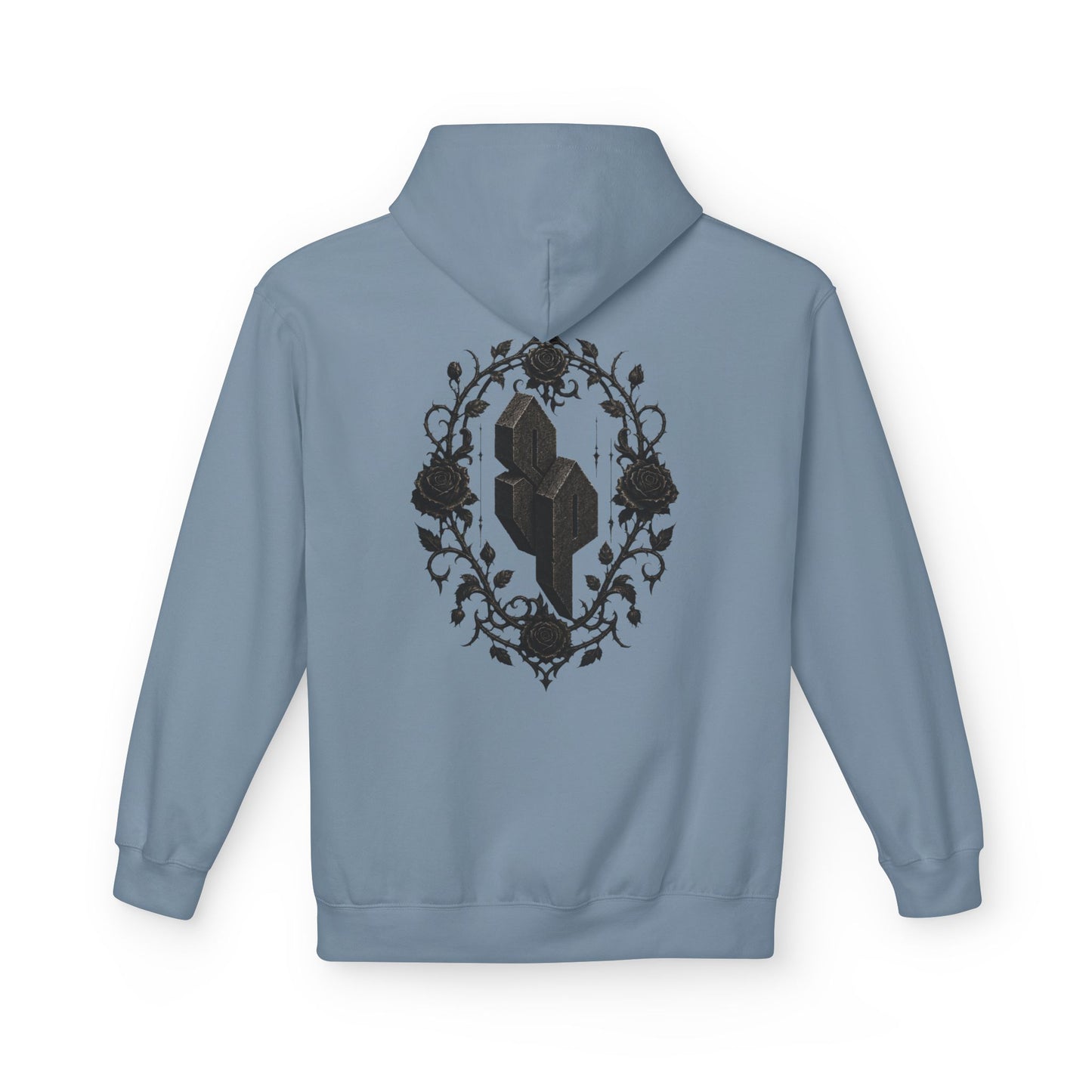Hoodie - "Sueño" Gothic Rose Block Lettering Fleece Hoodie
