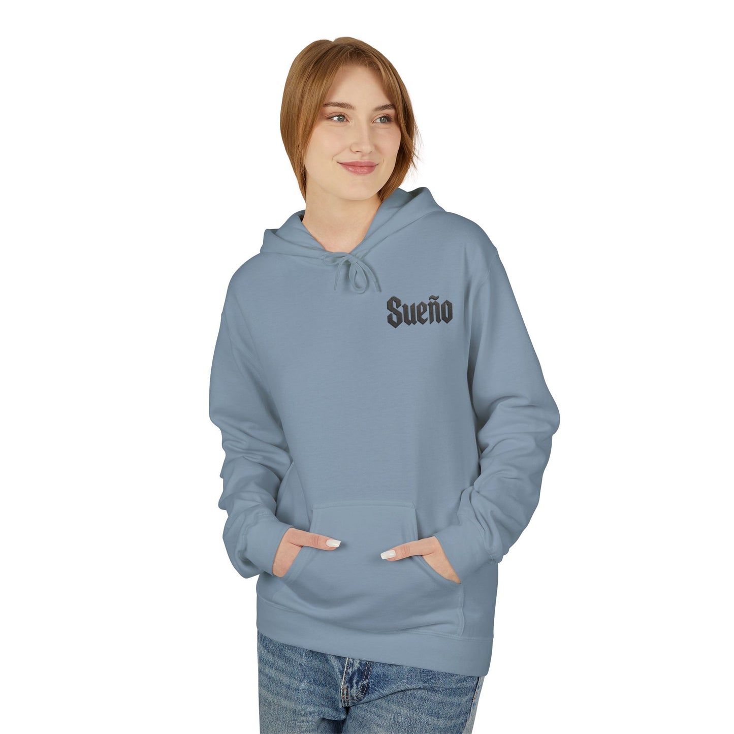 Hoodie - "Sueño" Gothic Rose Block Lettering Fleece Hoodie